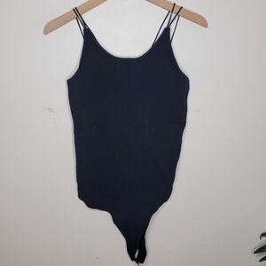 NWT Everyday Chic Boutique Open Strappy Back Black Ribbed Bodysuit Size Large